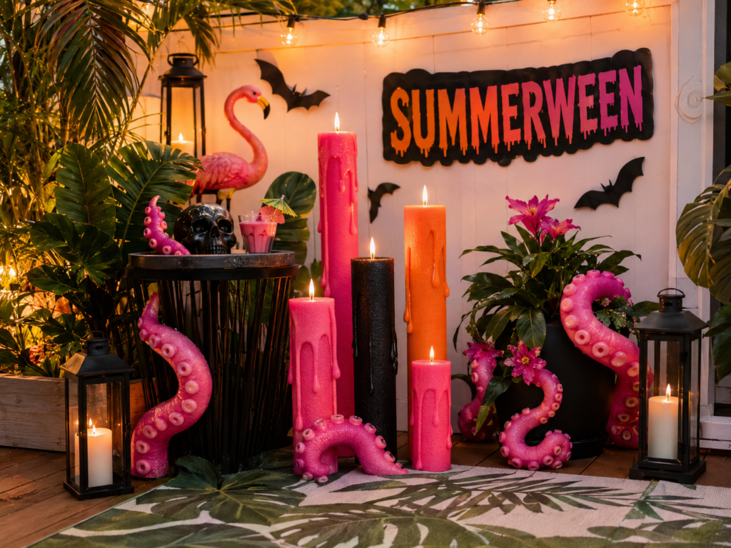 DIY Summerween pool noodle candles and monster tentacles