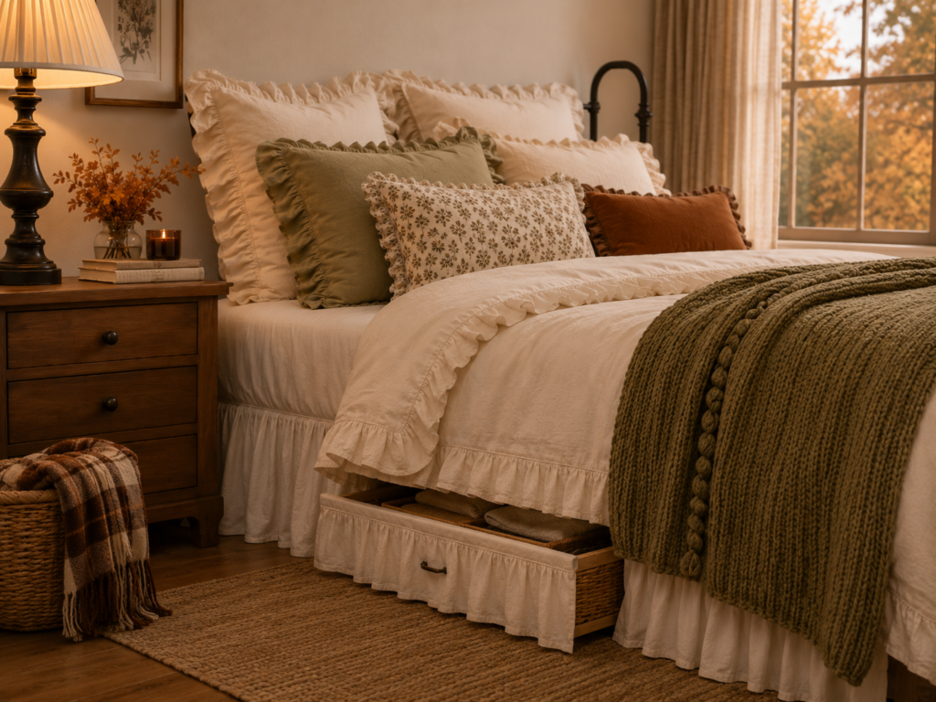 decorative bed skirt with hidden under bed storage