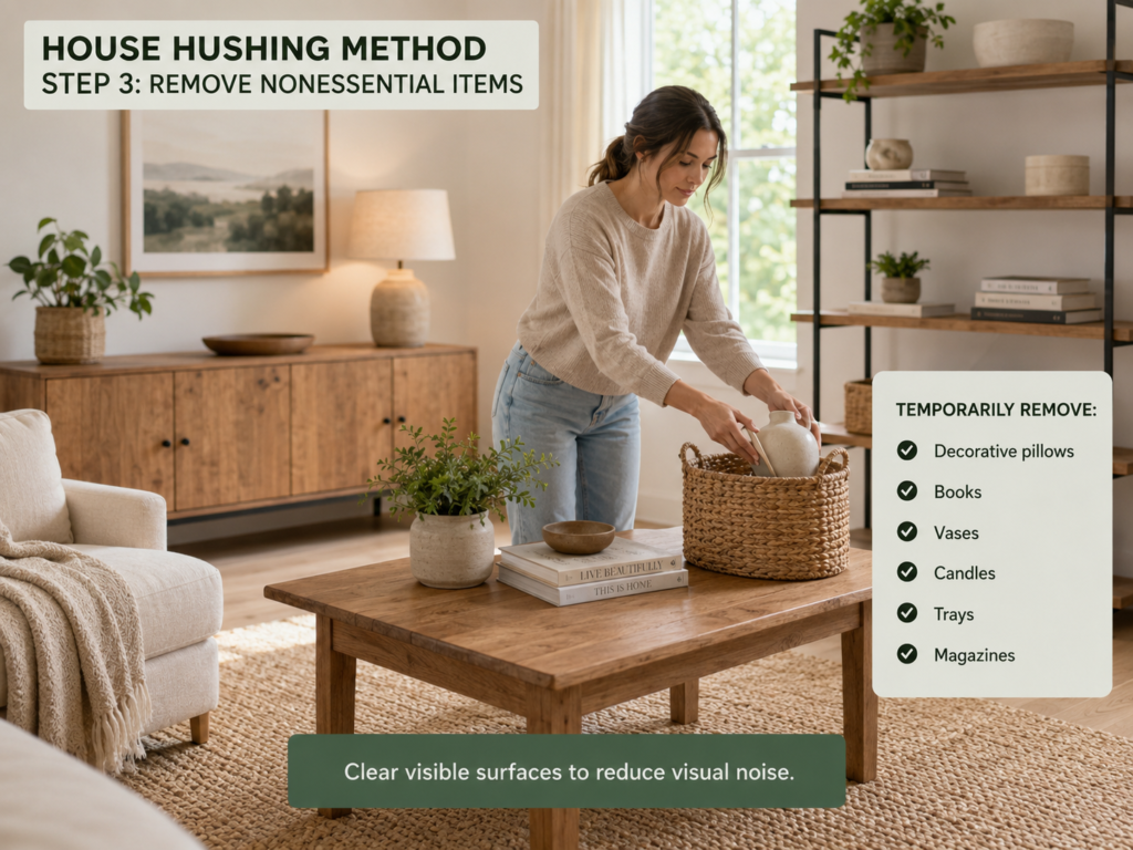 House Hushing Decluttering Method: 21 Powerful Steps for a Calm Home 5 removing nonessential decor during the house hushing method