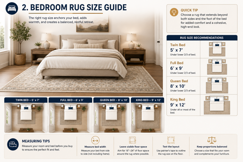 bedroom rug size guide for twin full queen and king beds